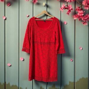 Red Alfani Lace Crochet Empire Waist Dress M